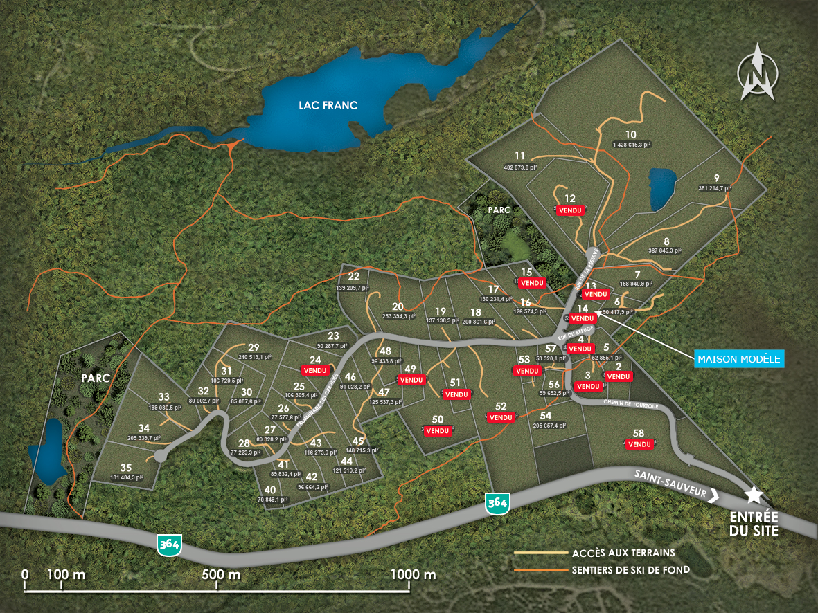 plan des terrains de la Réserve Morin-Heights